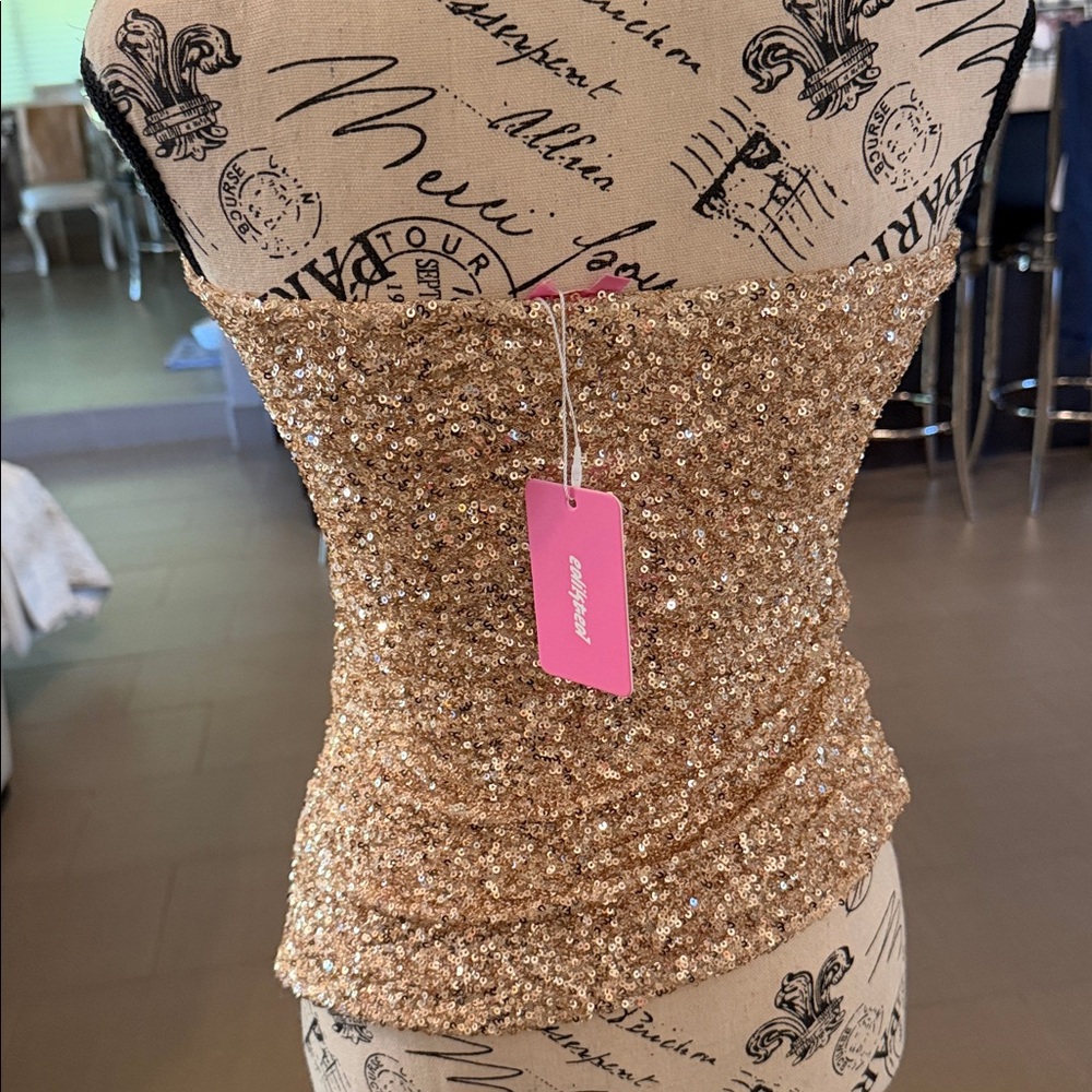 ๐ with tag ~ Edikted Sequin Asymmetric Slit Strapless Top - Picture 7 of 17